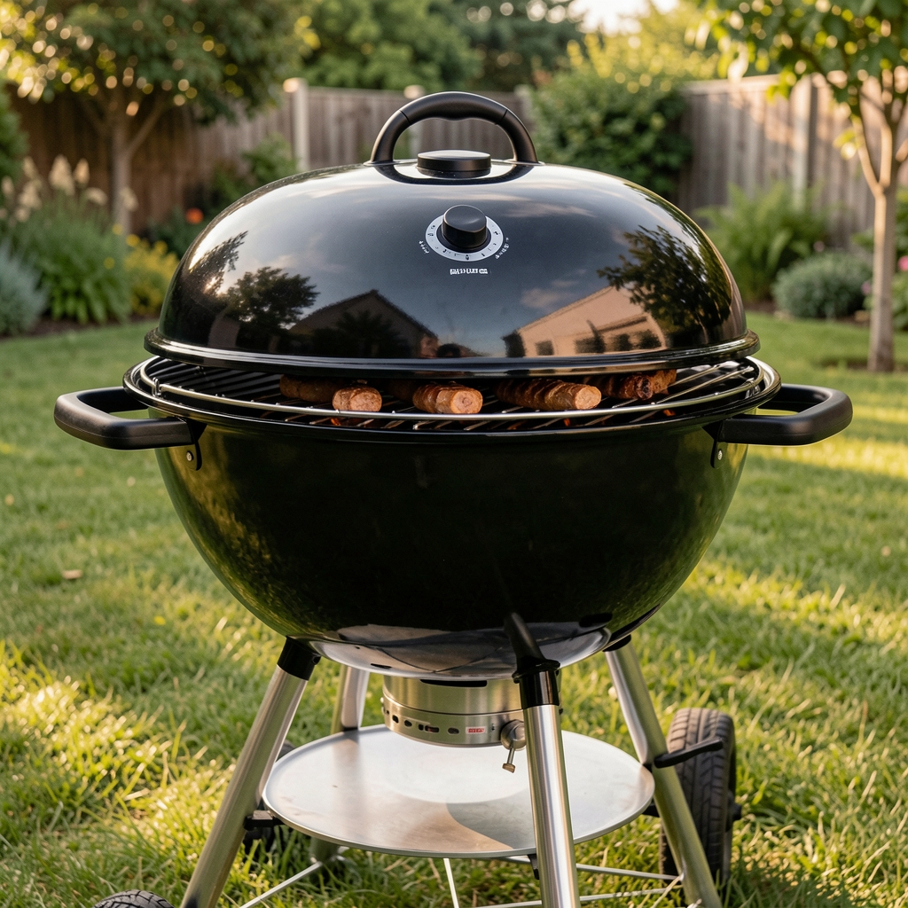 57 cm çaplı siyah emaye kaplı kettle kömürlü barbekü, ızgara ayar sistemi, hava kontrol kapakçıklı, bahçe için