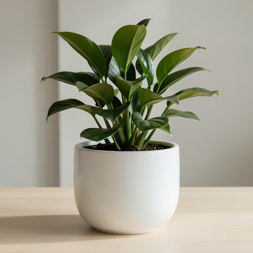 Beyaz parlak sırlı modern seramik saksı, minimal tasarım, 25 cm çap, iç mekan bitkisi için uygun